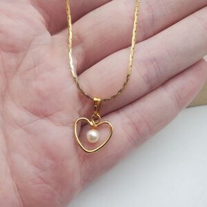Delicate hearts gold filled necklace faux pearl‎ jewelry feminine gift idea